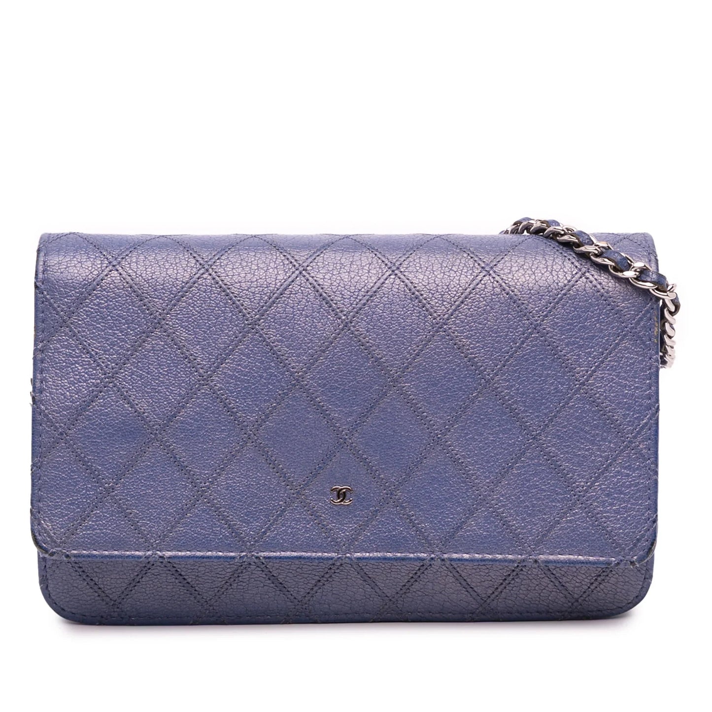 Blue Chanel CC Calfskin Double Stitched Wallet on Chain Crossbody Bag