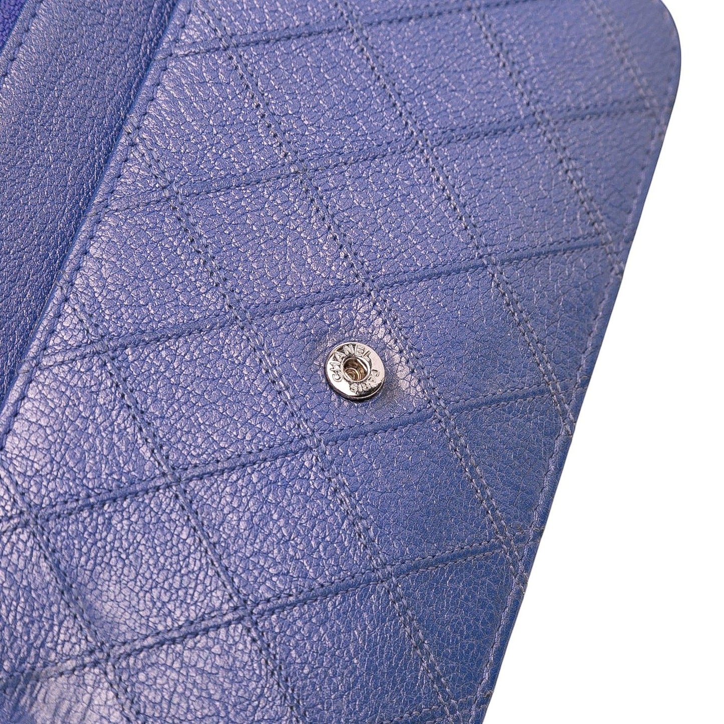 Blue Chanel CC Calfskin Double Stitched Wallet on Chain Crossbody Bag
