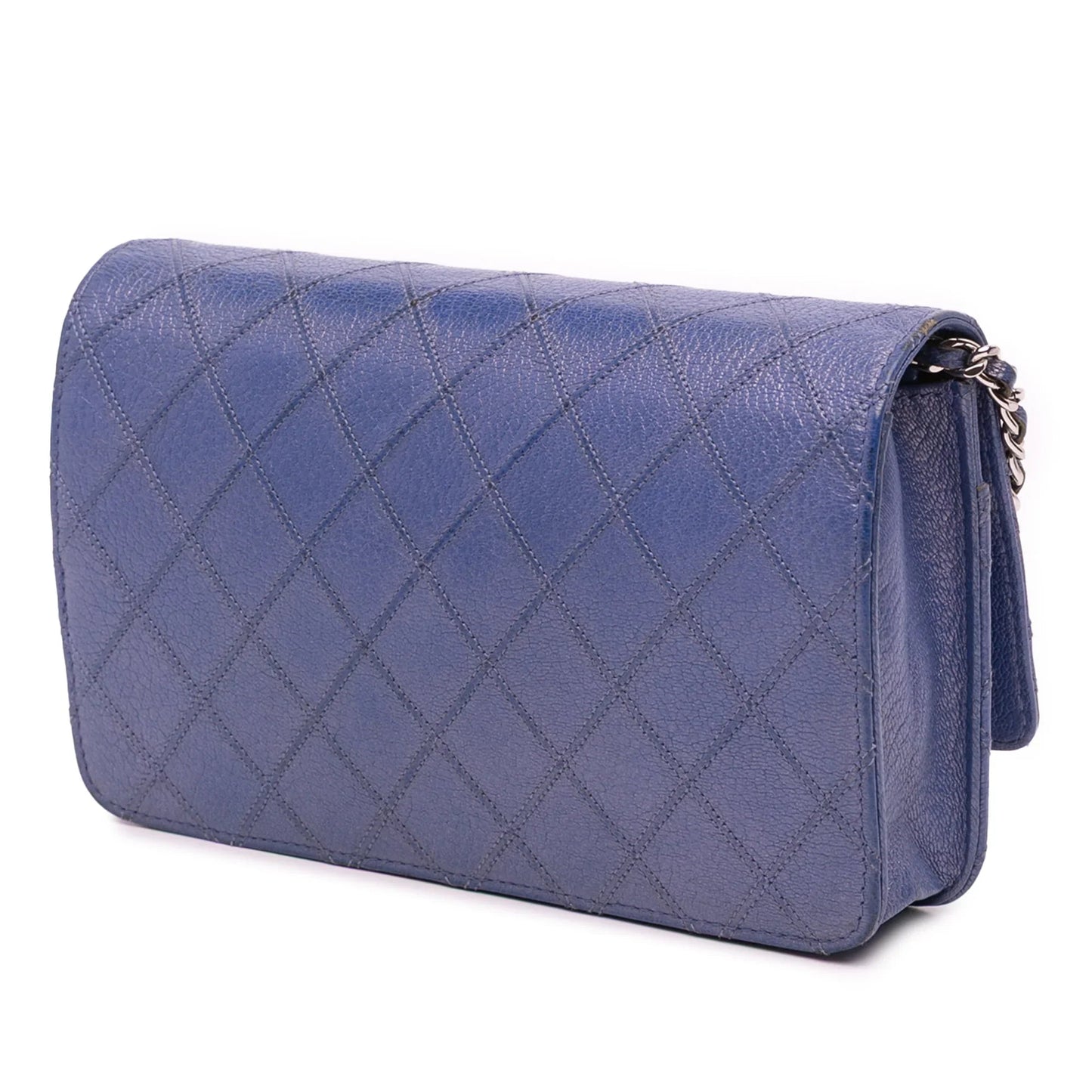 Blue Chanel CC Calfskin Double Stitched Wallet on Chain Crossbody Bag