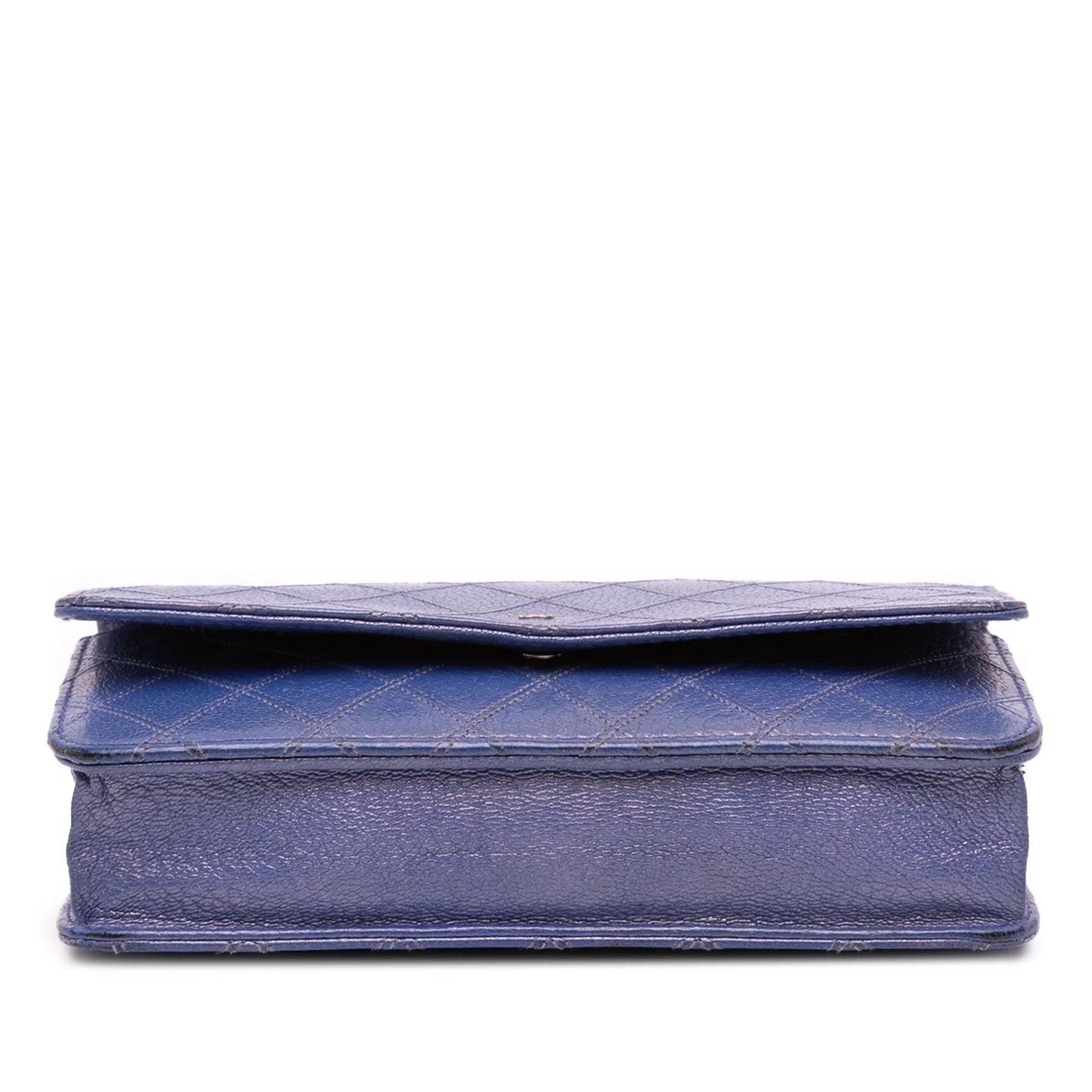 Blue Chanel CC Calfskin Double Stitched Wallet on Chain Crossbody Bag