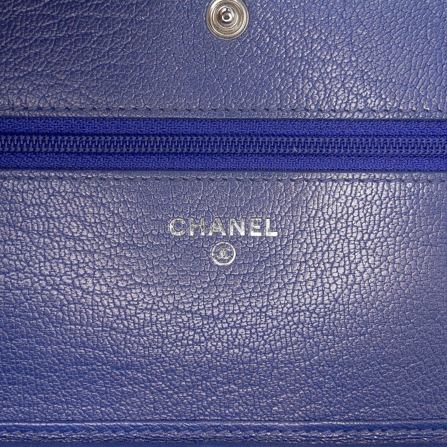 Blue Chanel CC Calfskin Double Stitched Wallet on Chain Crossbody Bag