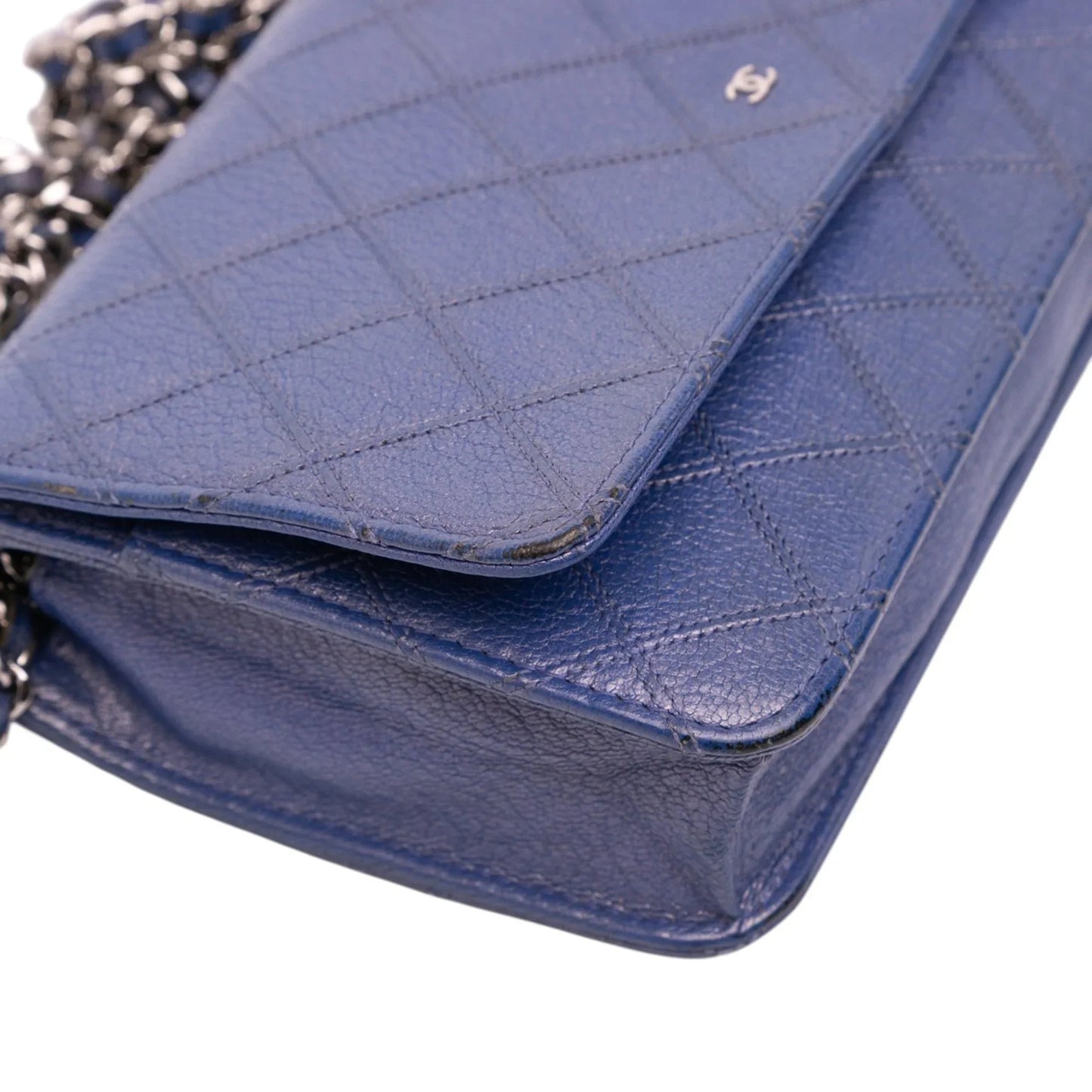 Blue Chanel CC Calfskin Double Stitched Wallet on Chain Crossbody Bag