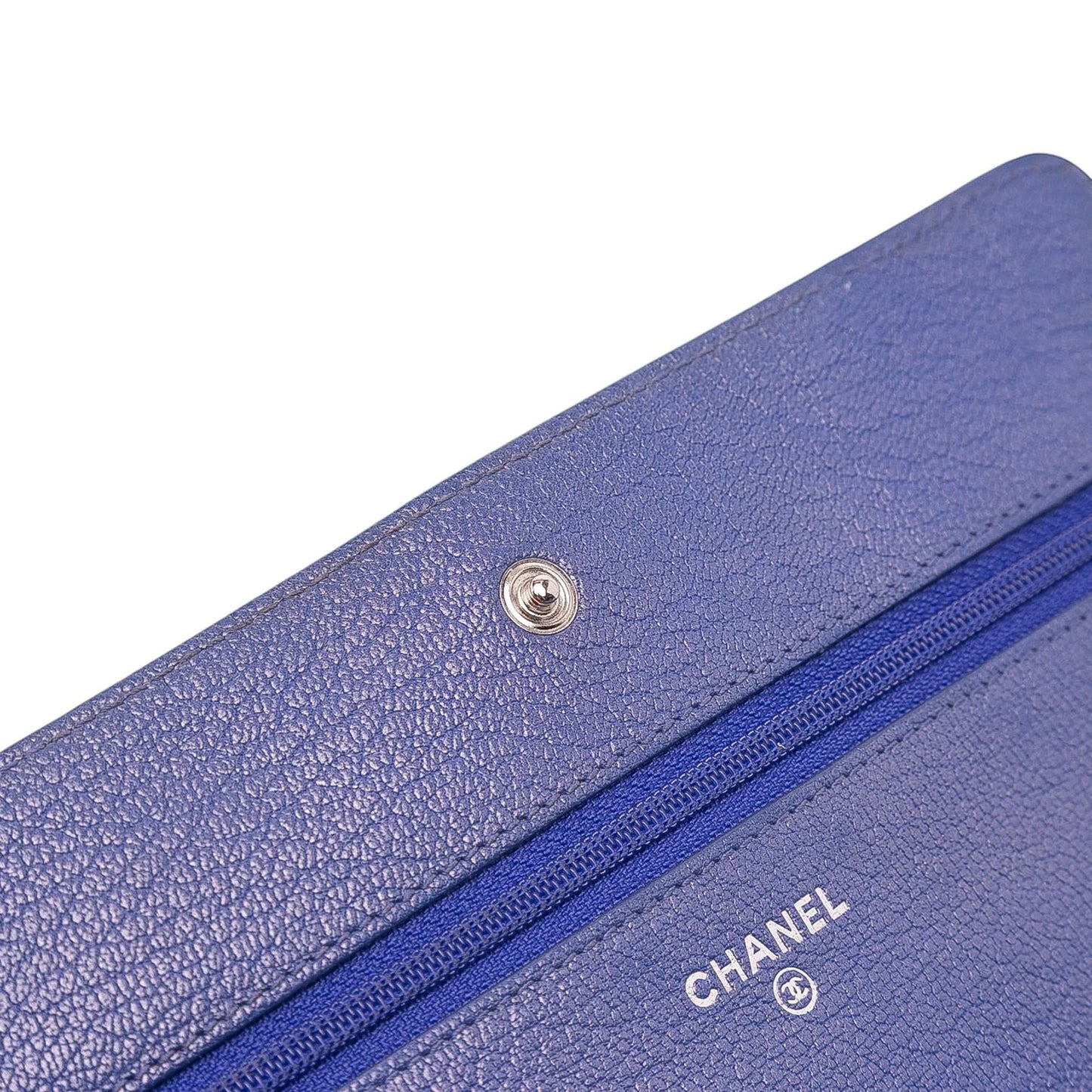 Blue Chanel CC Calfskin Double Stitched Wallet on Chain Crossbody Bag