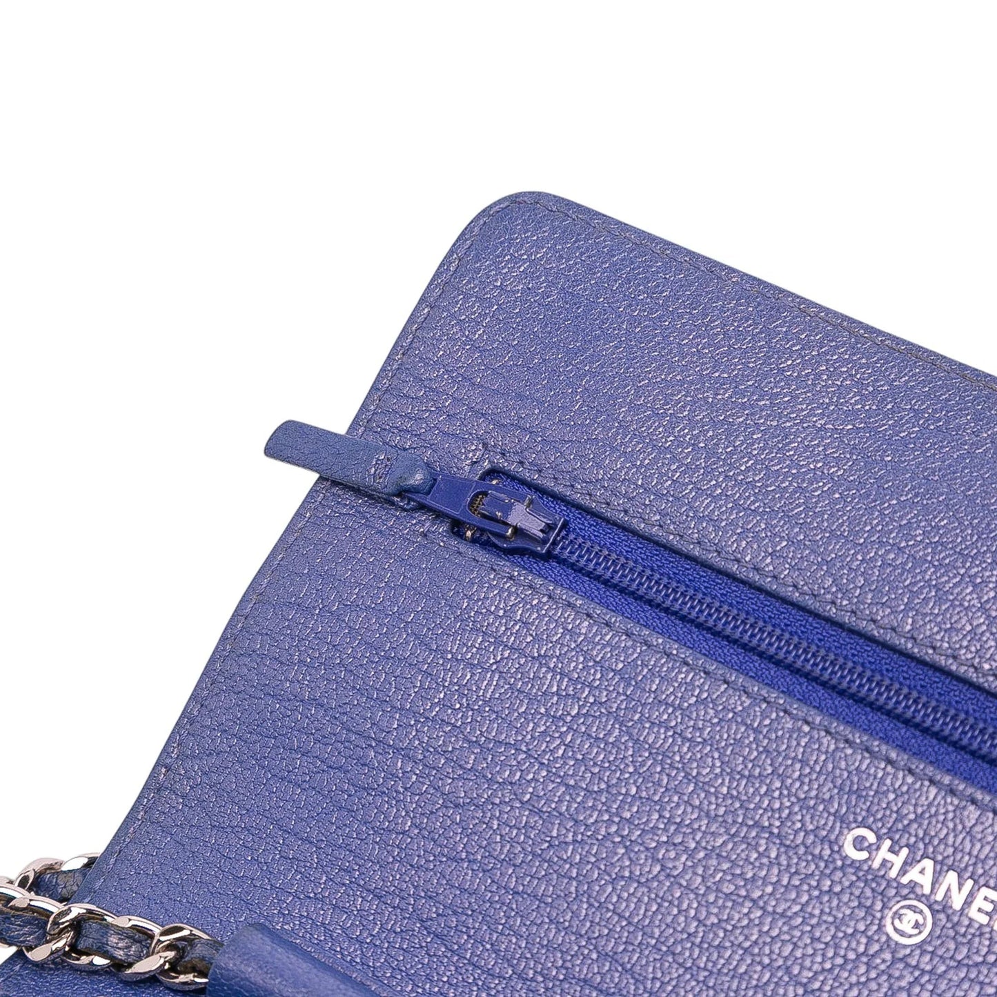 Blue Chanel CC Calfskin Double Stitched Wallet on Chain Crossbody Bag