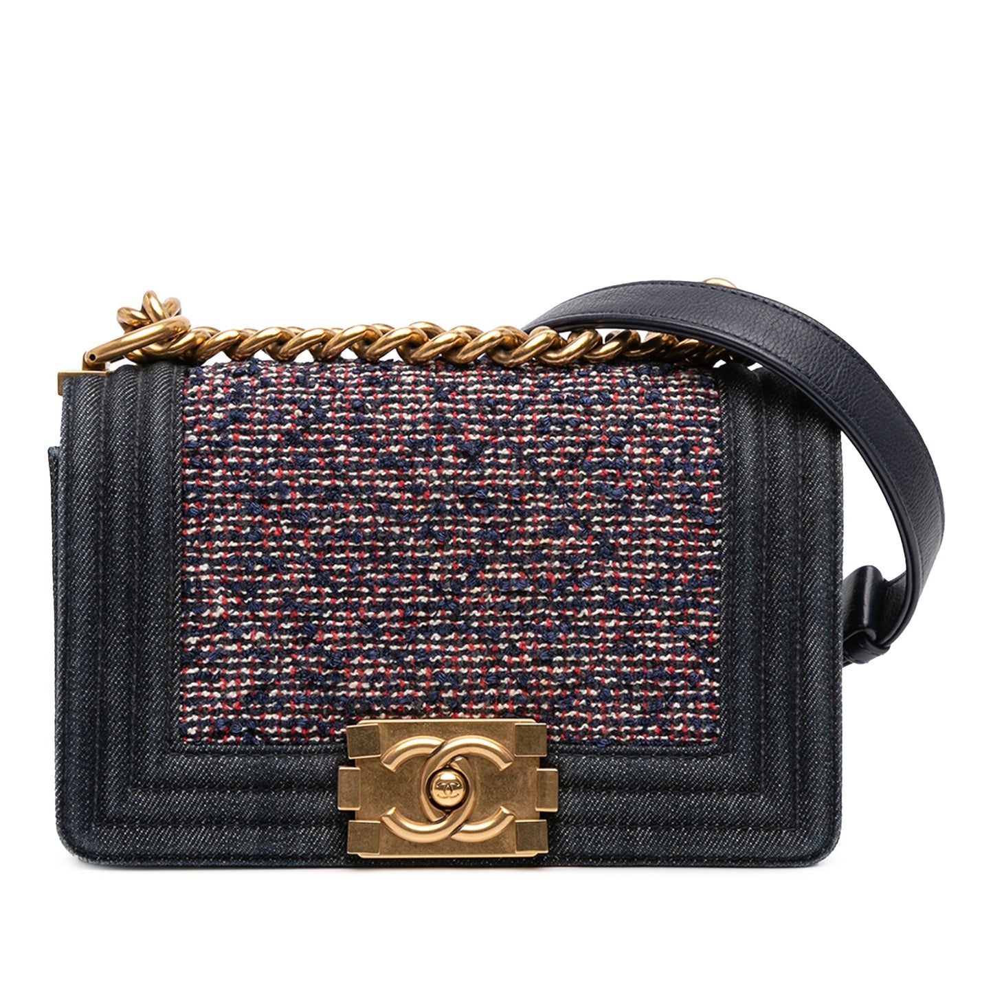 Blue Chanel Small Quilted Denim and Tweed Boy Flap Crossbody Bag