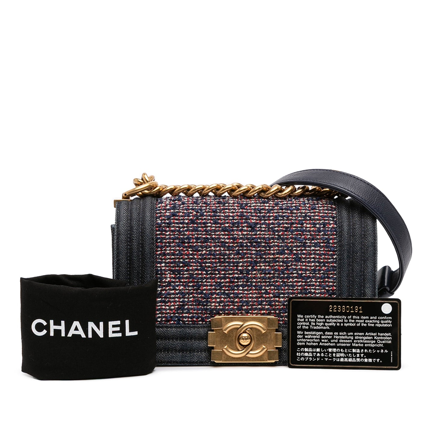 Blue Chanel Small Quilted Denim and Tweed Boy Flap Crossbody Bag