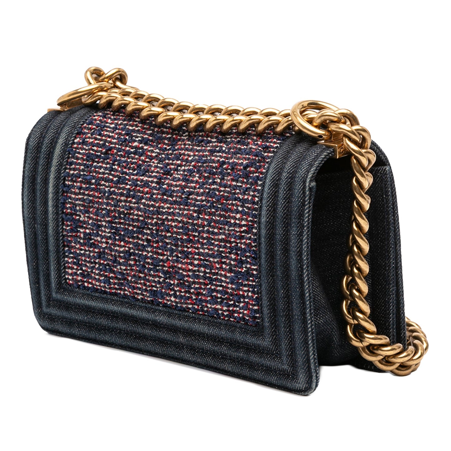 Blue Chanel Small Quilted Denim and Tweed Boy Flap Crossbody Bag