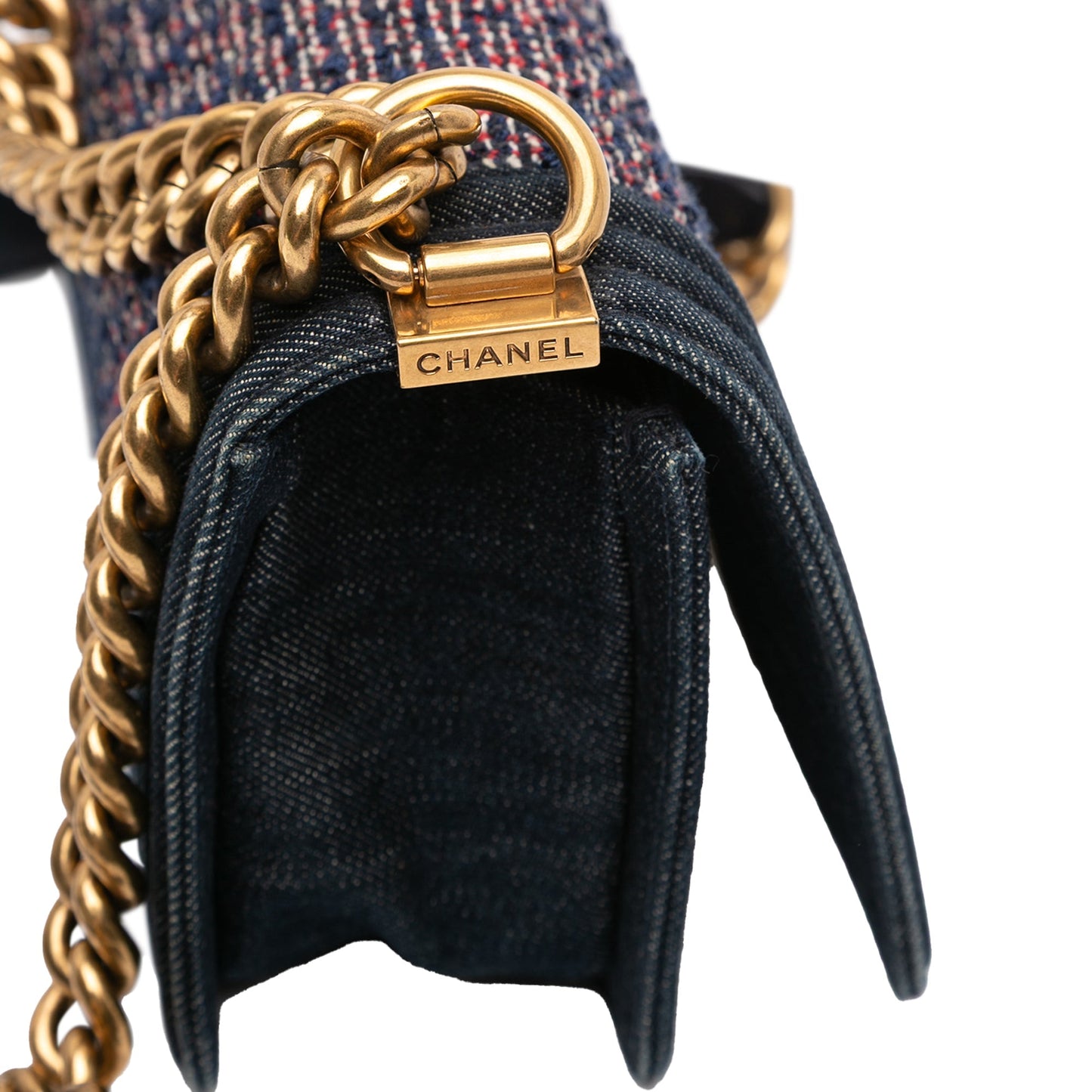 Blue Chanel Small Quilted Denim and Tweed Boy Flap Crossbody Bag