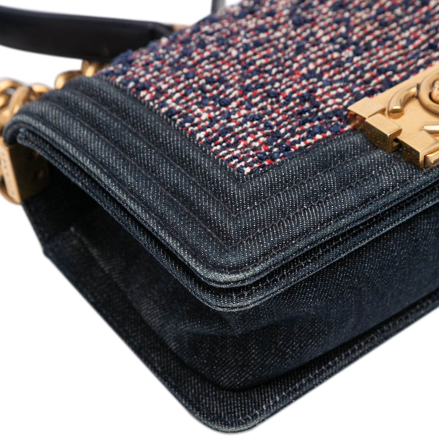 Blue Chanel Small Quilted Denim and Tweed Boy Flap Crossbody Bag
