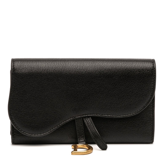 Black Dior Goatskin Saddle Long Wallet