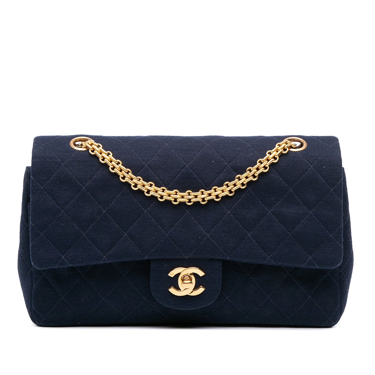 Blue Chanel Medium Classic Jersey Double Flap Shoulder Bag