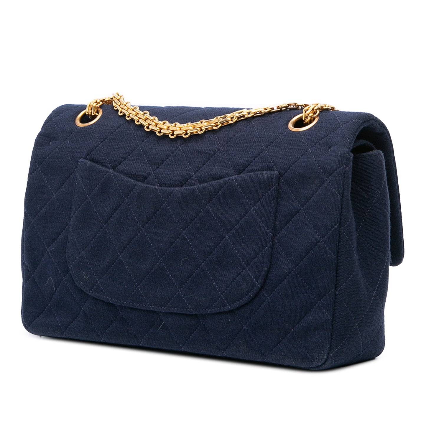 Blue Chanel Medium Classic Jersey Double Flap Shoulder Bag