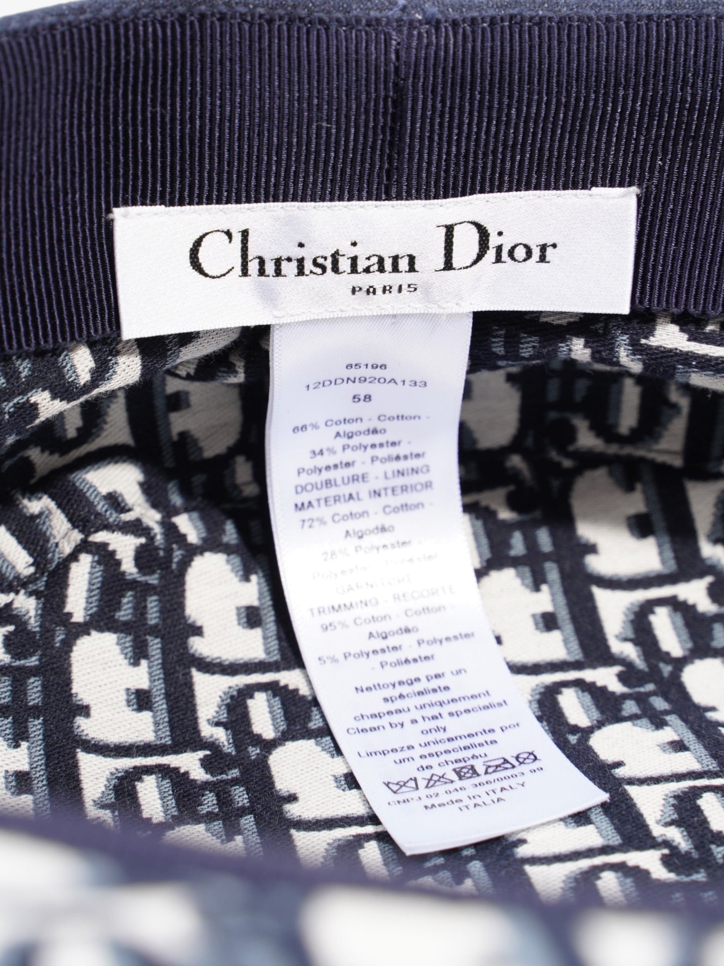 Christian Dior DiorTravel Cap  Navy Blue Cotton 58