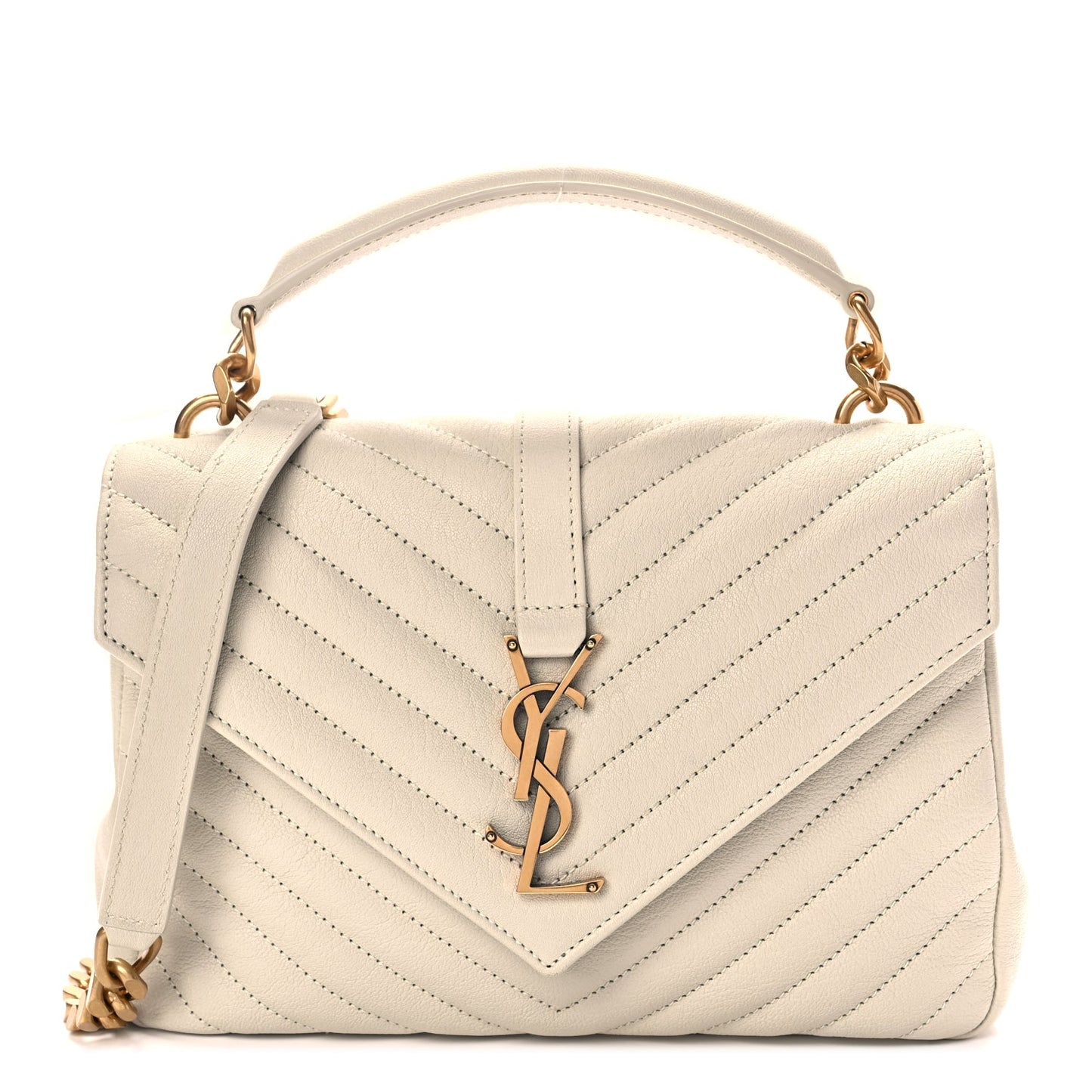 Saint Laurent Sheepskin Matelasse Chevron Monogram Medium College Bag Crema Soft