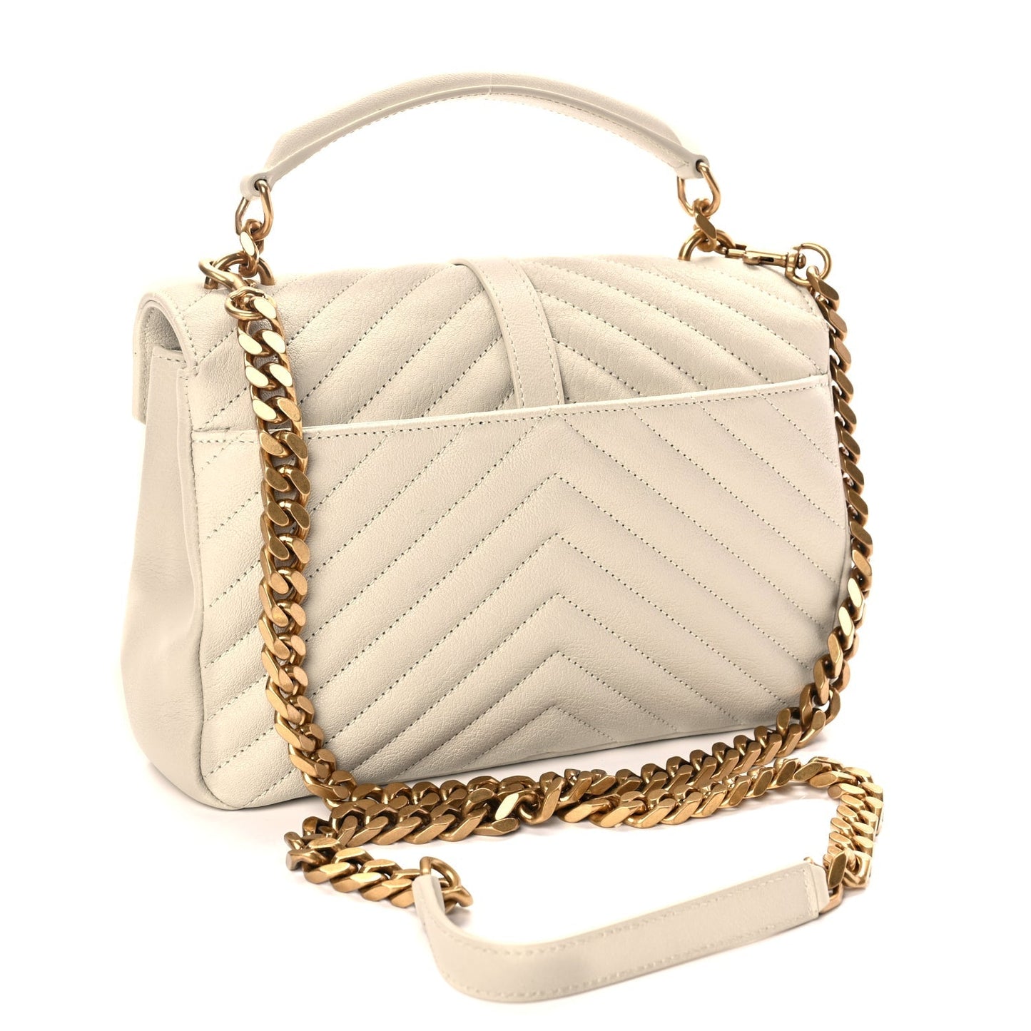 Saint Laurent Sheepskin Matelasse Chevron Monogram Medium College Bag Crema Soft