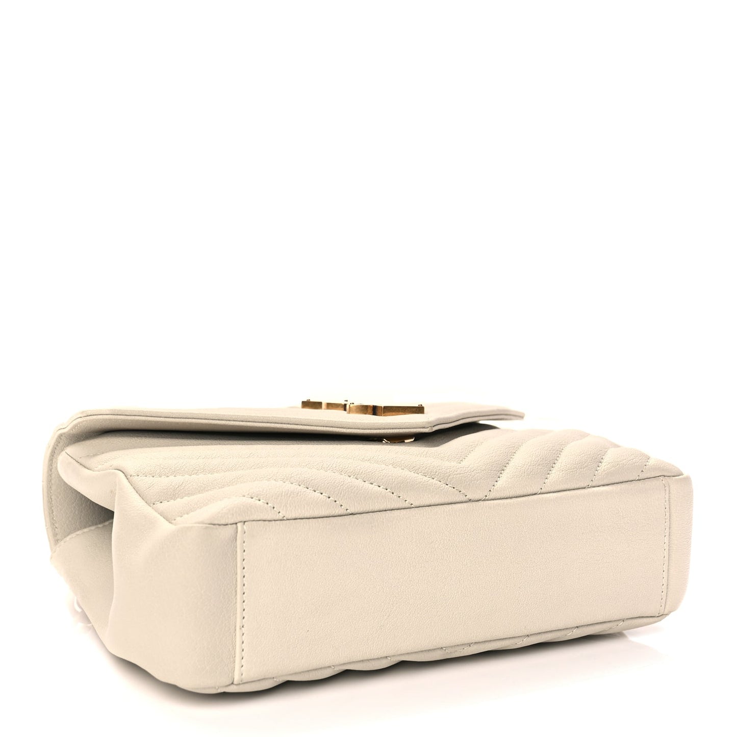 Saint Laurent Sheepskin Matelasse Chevron Monogram Medium College Bag Crema Soft
