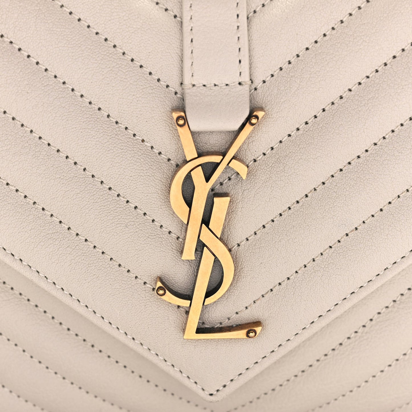 Saint Laurent Sheepskin Matelasse Chevron Monogram Medium College Bag Crema Soft