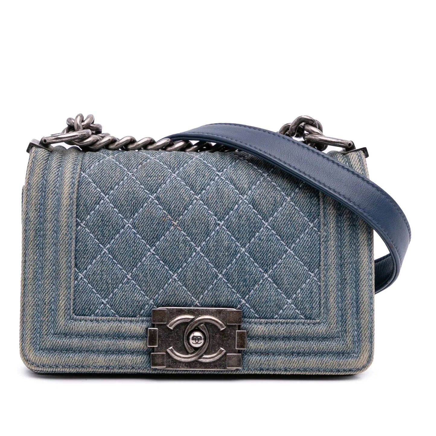 Blue Chanel Small Quilted Denim Boy Flap Crossbody Bag