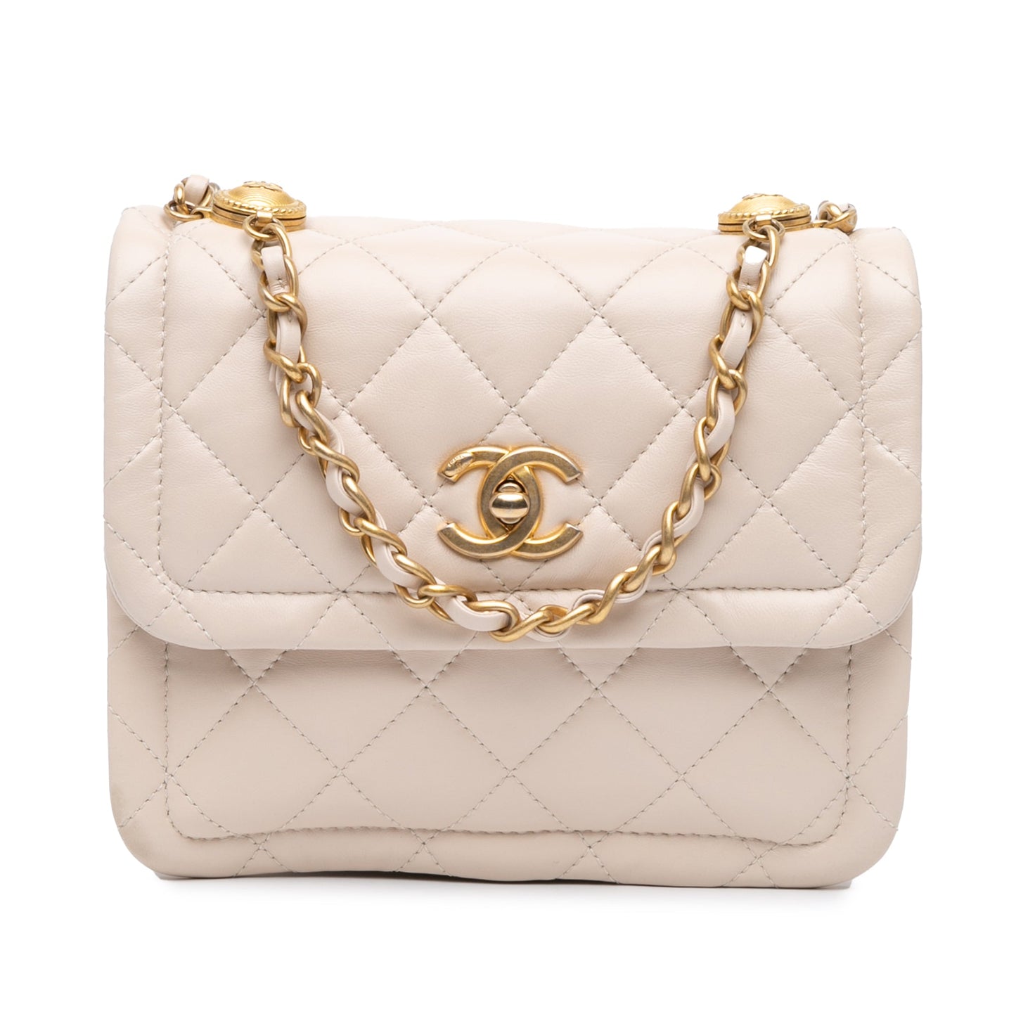 Blush Chanel Small Lambskin Button On Top Flap Crossbody Bag