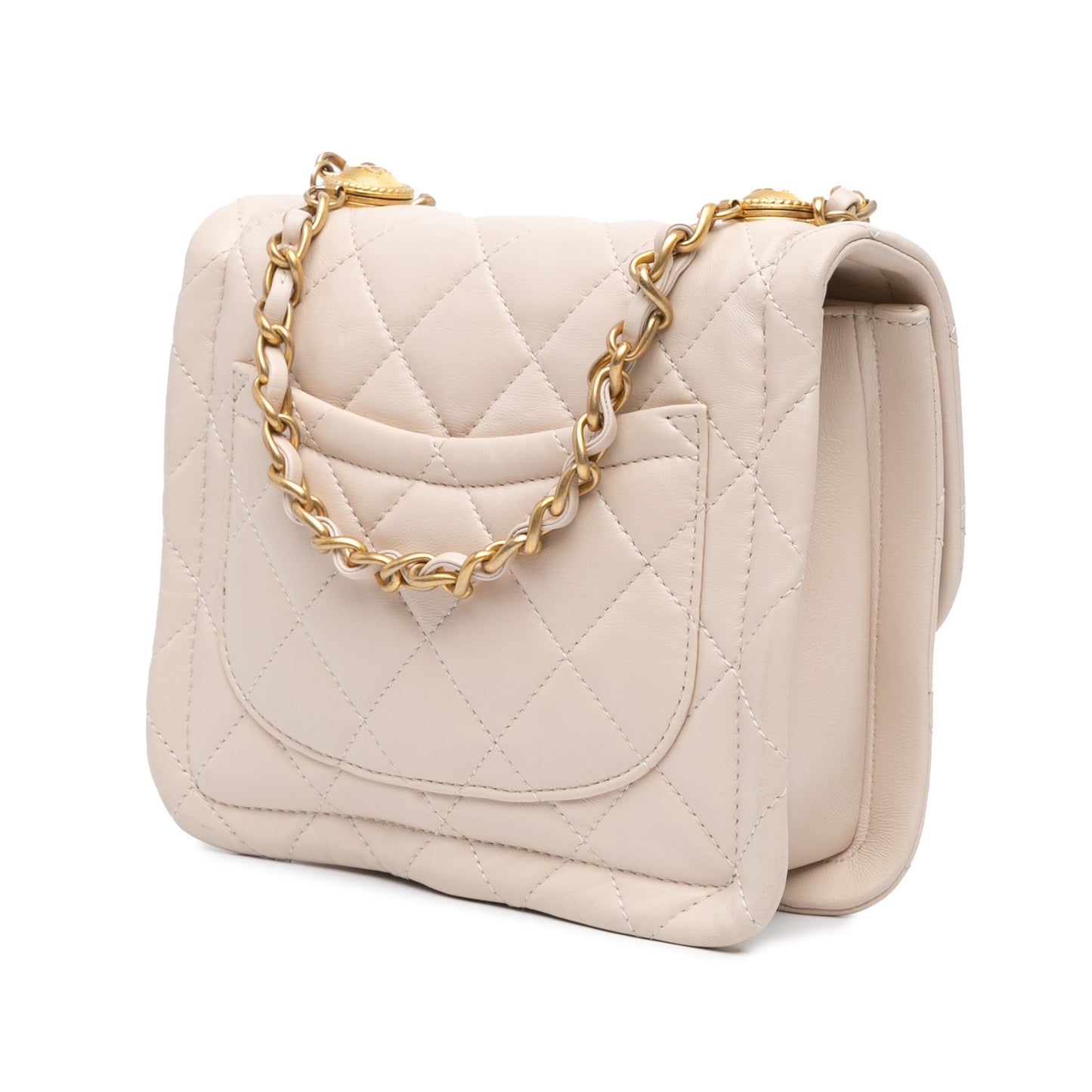 Blush Chanel Small Lambskin Button On Top Flap Crossbody Bag