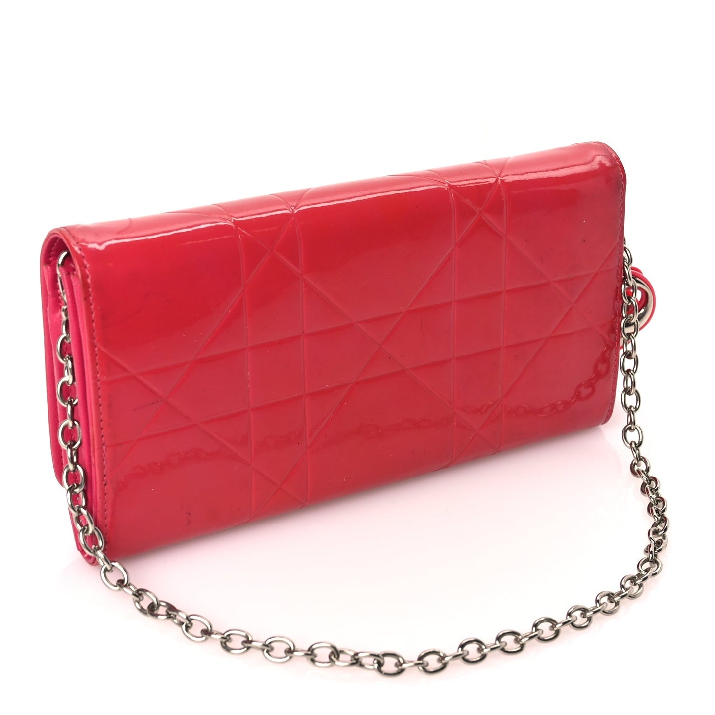 Christian Dior Patent Cannage Rendez-vous Chain Wallet Fuchsia