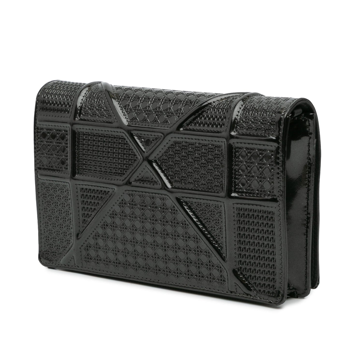 Black Dior Metallic Patent Microcannage Diorama Wallet on Chain Crossbody Bag