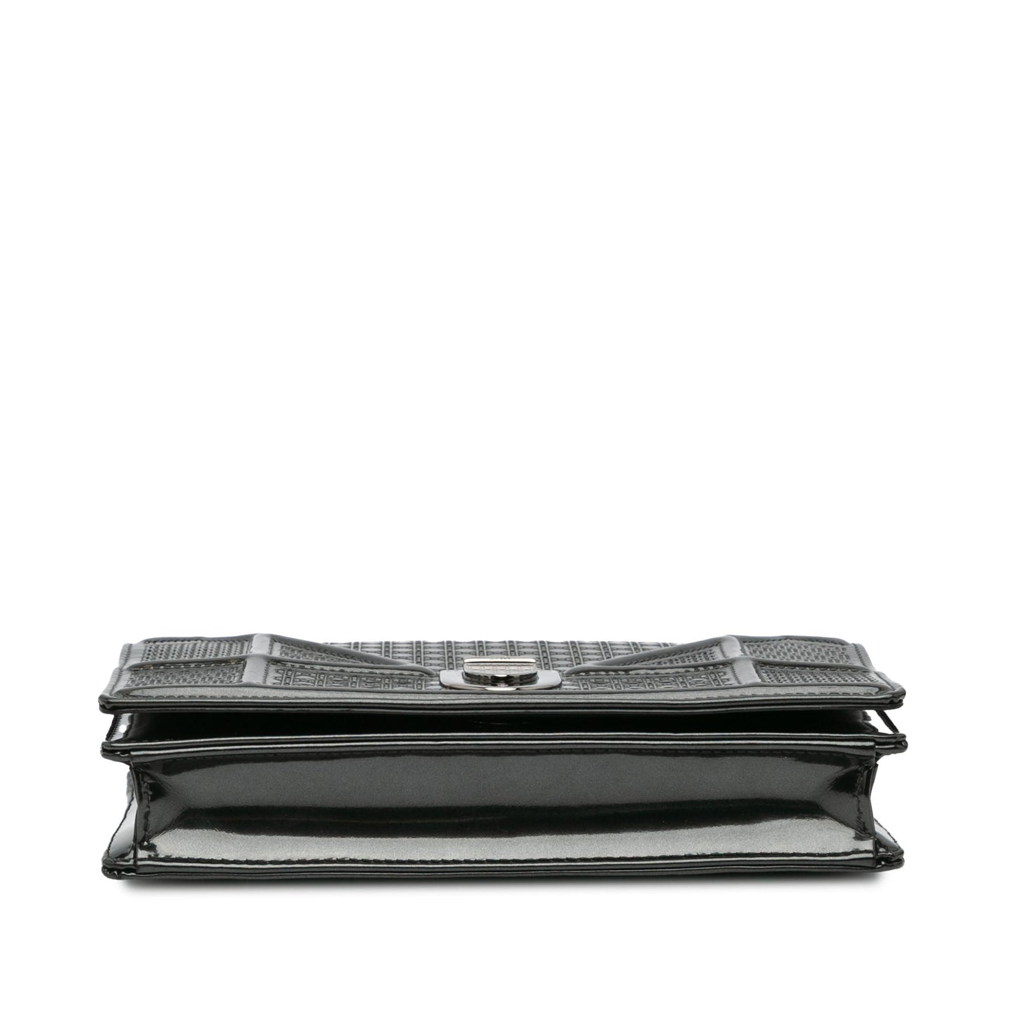 Black Dior Metallic Patent Microcannage Diorama Wallet on Chain Crossbody Bag