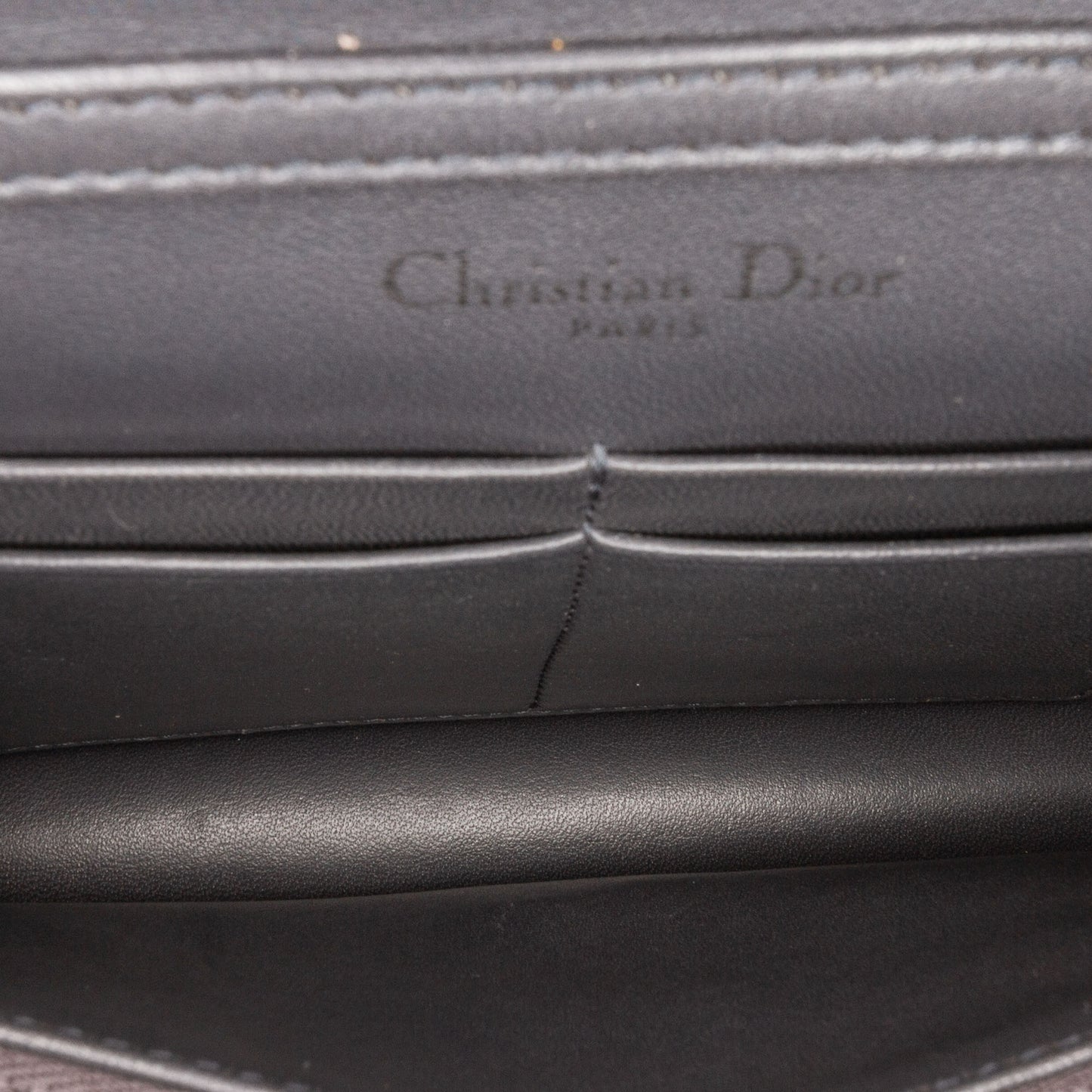 Black Dior Metallic Patent Microcannage Diorama Wallet on Chain Crossbody Bag