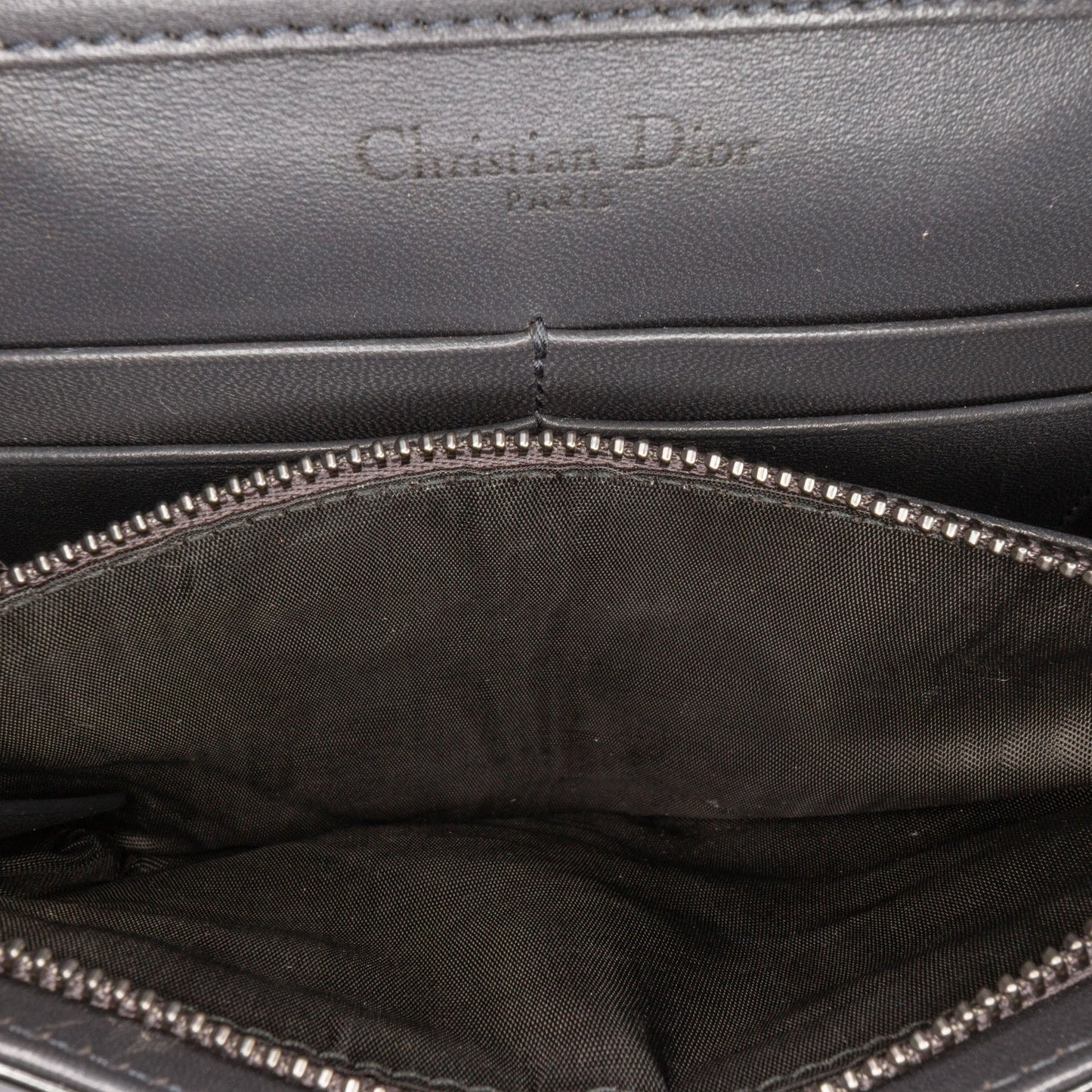 Black Dior Metallic Patent Microcannage Diorama Wallet on Chain Crossbody Bag