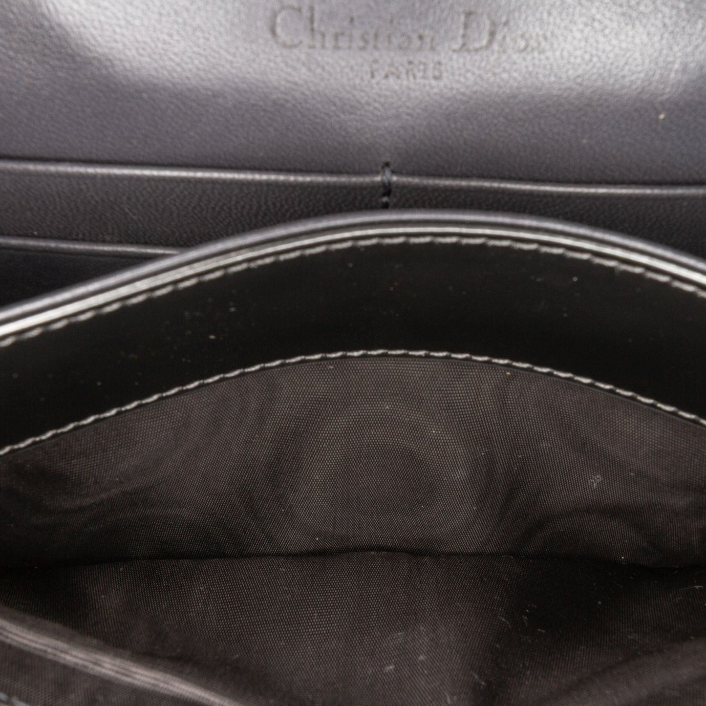 Black Dior Metallic Patent Microcannage Diorama Wallet on Chain Crossbody Bag