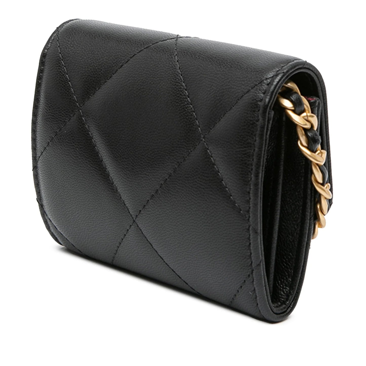 Black Chanel Lambskin 19 Flap Coin Purse With Chain Crossbody Bag