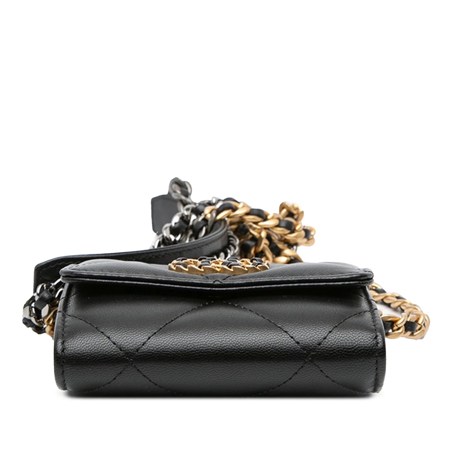 Black Chanel Lambskin 19 Flap Coin Purse With Chain Crossbody Bag