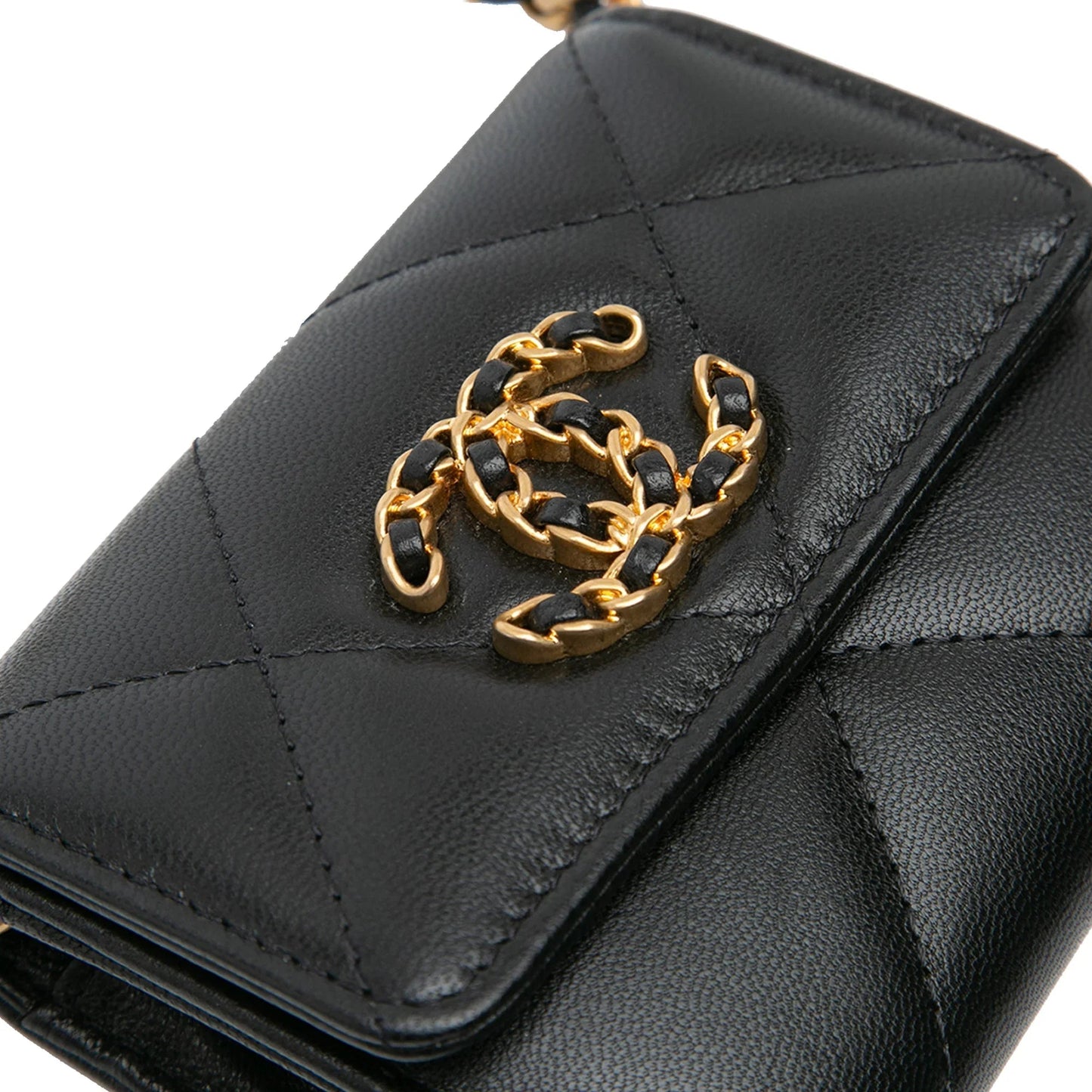 Black Chanel Lambskin 19 Flap Coin Purse With Chain Crossbody Bag