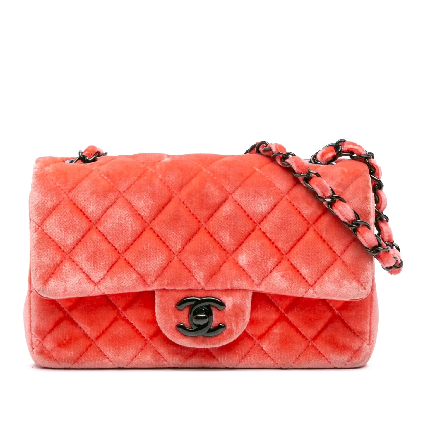 Orange Chanel Mini Rectangular Classic Velvet Single Flap Crossbody Bag