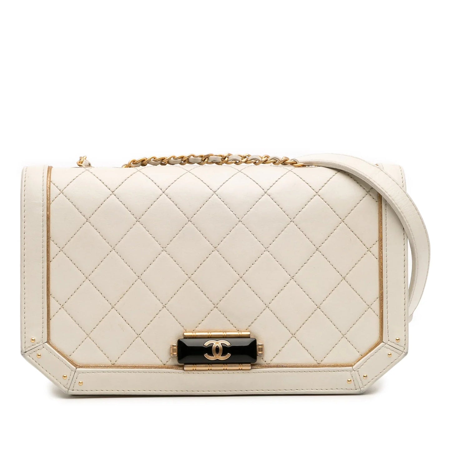 White Chanel Medium Quilted Calfskin Octagon CC Clasp Flap Crossbody Bag