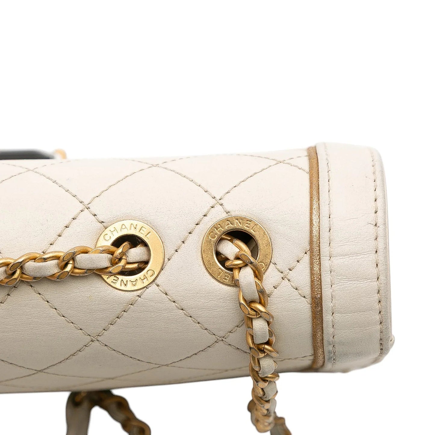White Chanel Medium Quilted Calfskin Octagon CC Clasp Flap Crossbody Bag