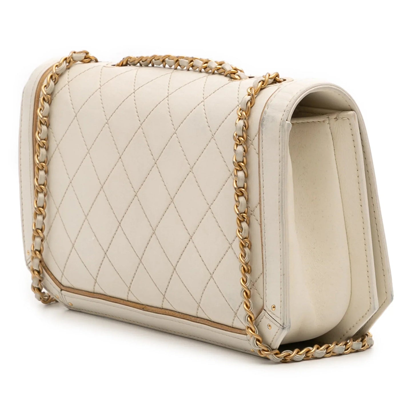 White Chanel Medium Quilted Calfskin Octagon CC Clasp Flap Crossbody Bag