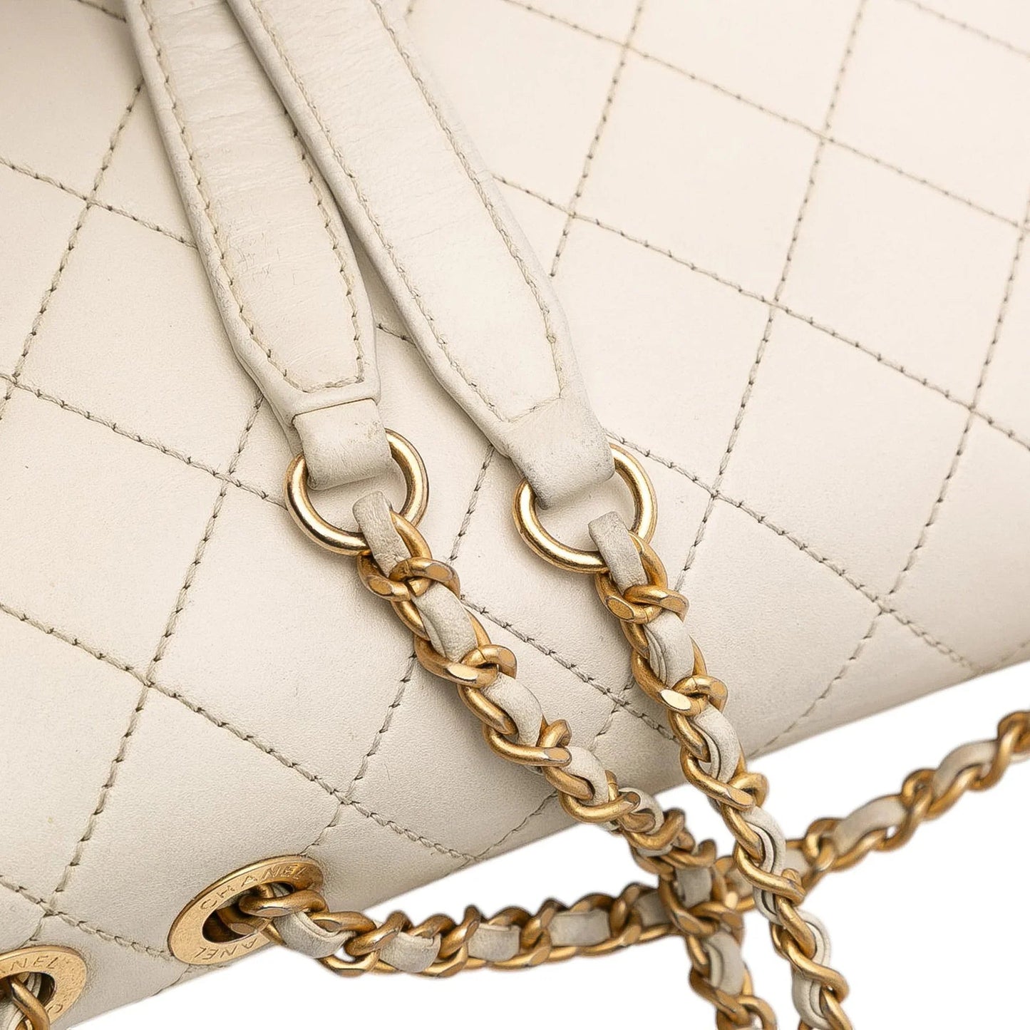 White Chanel Medium Quilted Calfskin Octagon CC Clasp Flap Crossbody Bag