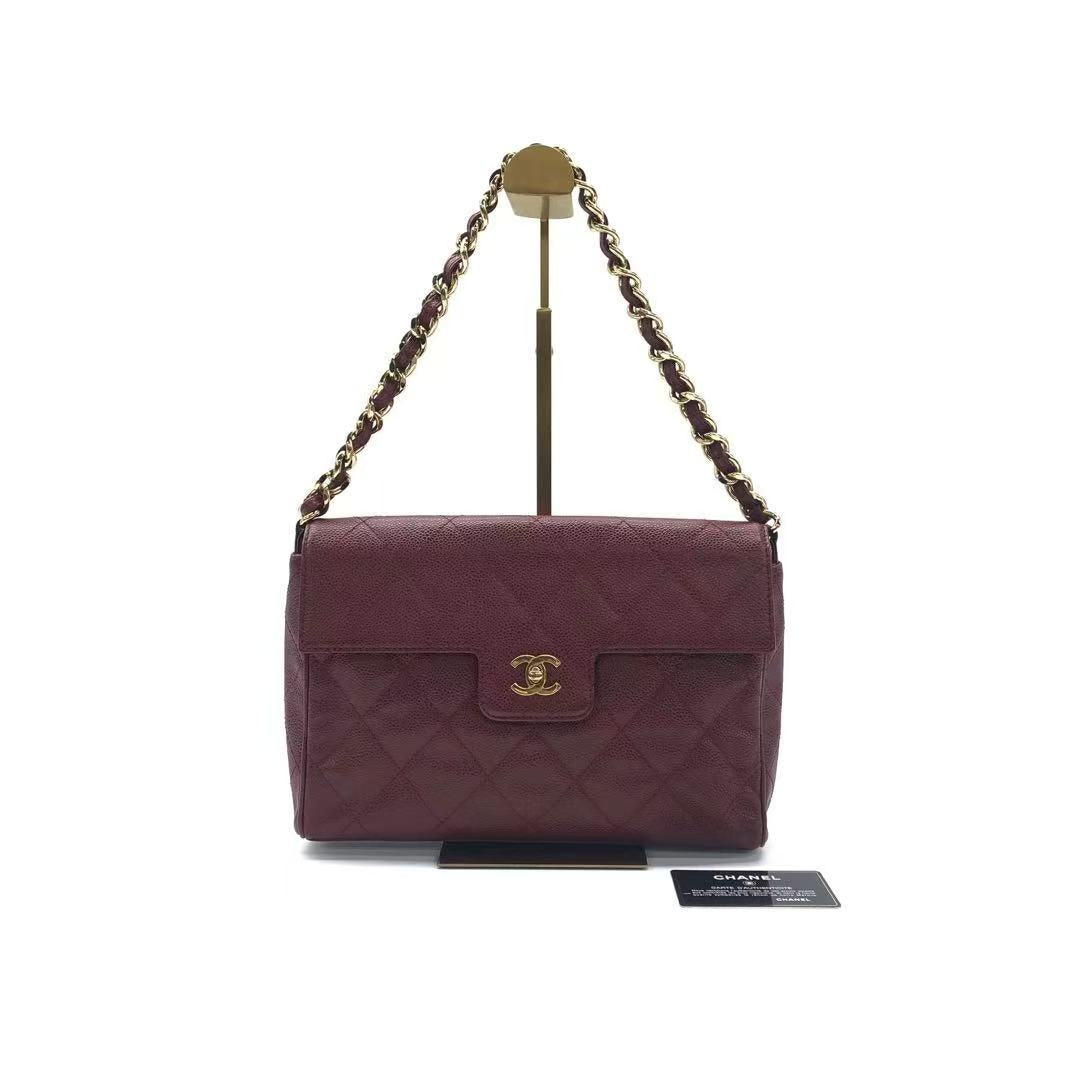 Chanel   Burgundy Caviar Leather Shoulder Bag 24k Gold HW