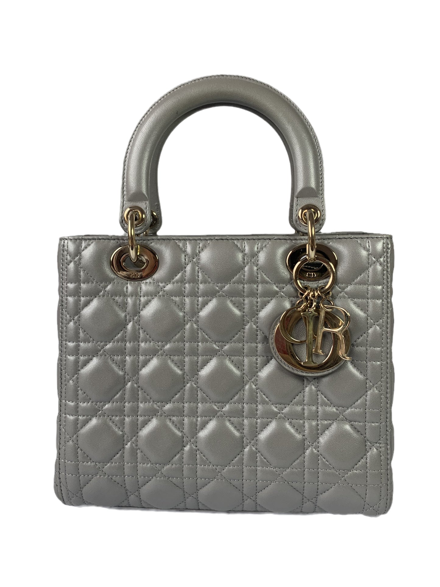 Lady Dior Pearlescent Grey Medium Lambskin Cannage Leather Handbag