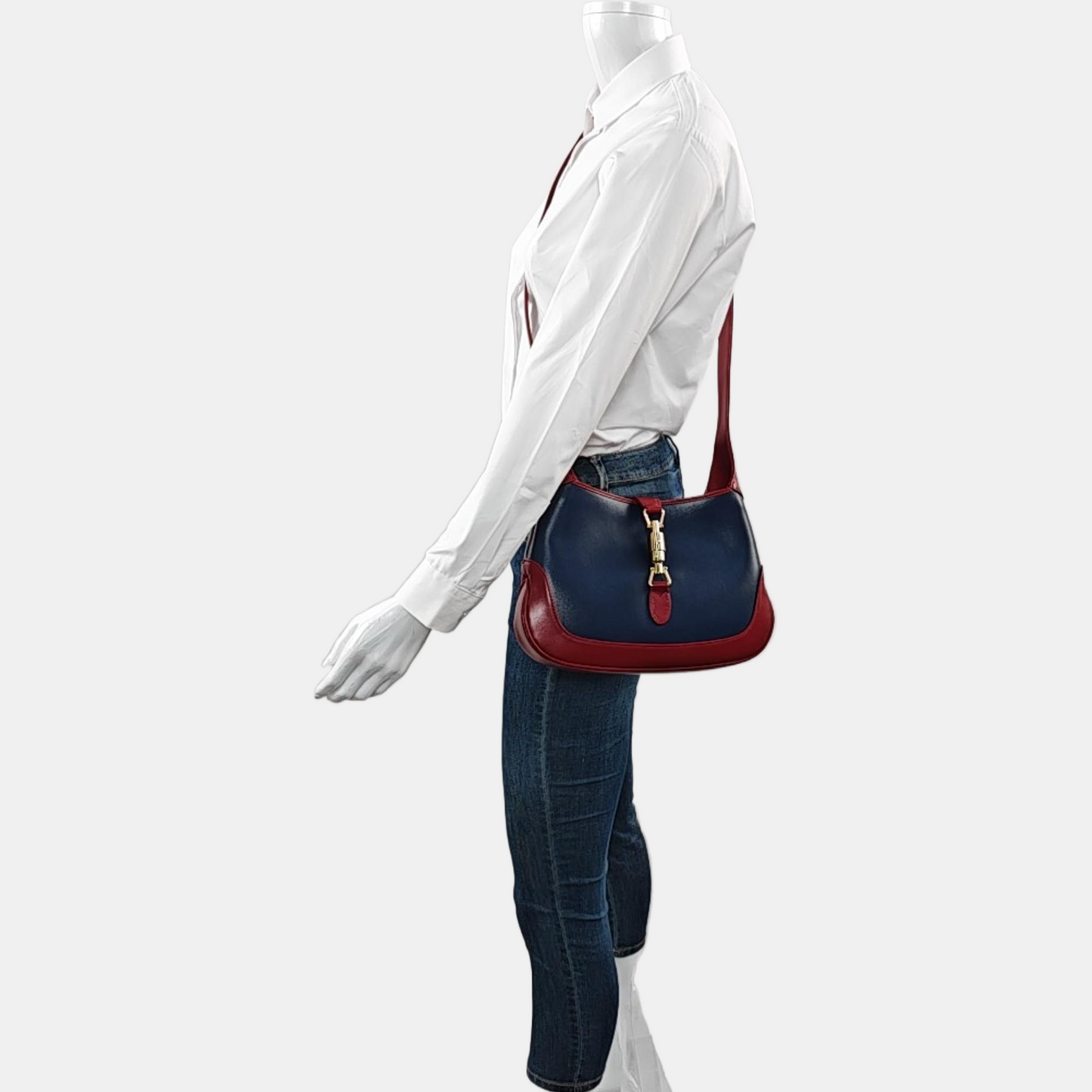 Gucci Jackie 1961 Small Navy and Burgundy Leather Crossbody Bag