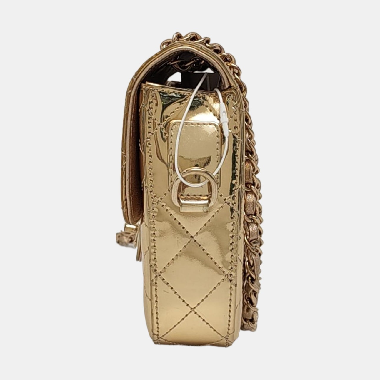 Chanel Classic Flap Mini Square Star Purse Gold Patent Calfskin Leather Mirror Glaze