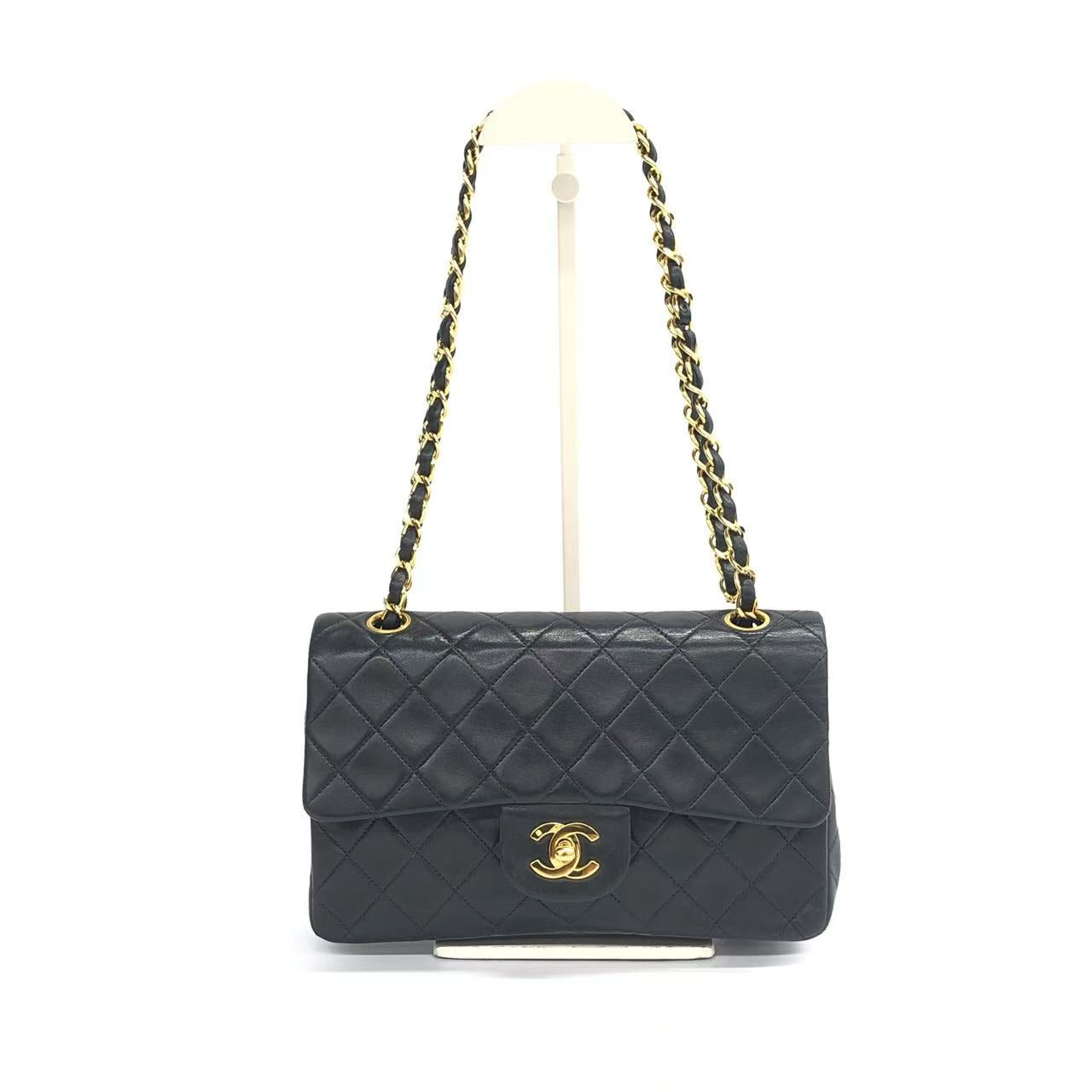 Chanel   Classic Flap Small Black Lambskin Leather Double Flap 24k Gold Hardware