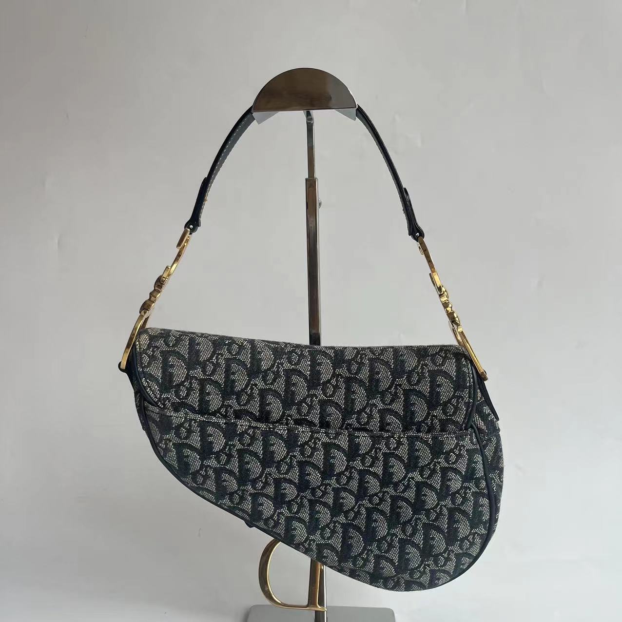 Dior Saddle   Navy Oblique with Multicolor Silk Lining