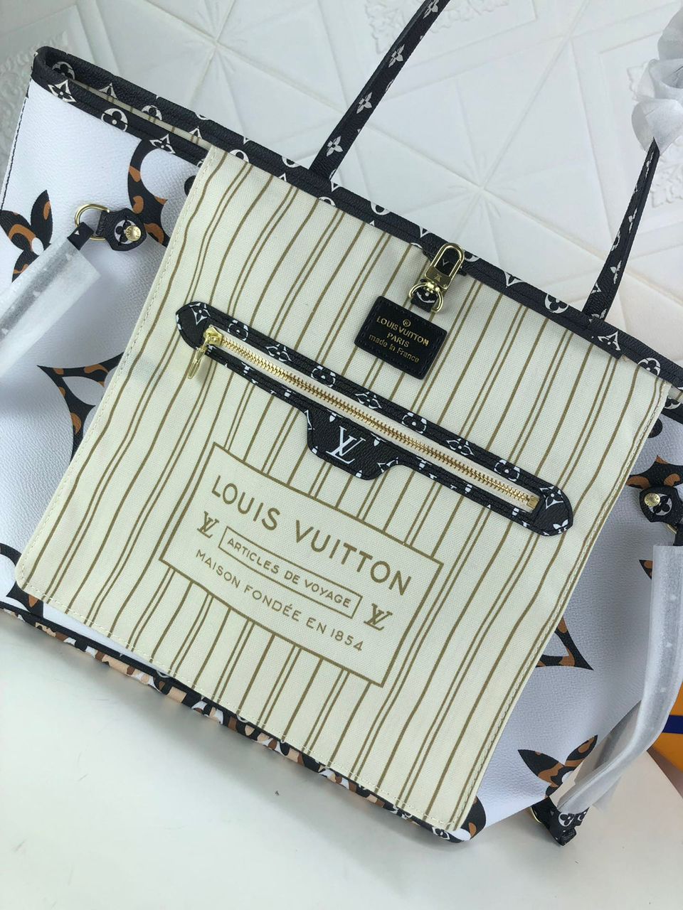Top Quality Neverfull MM Tote Bag Monogram Jungle Canvas Black/Caramel For Women,  Shoulder Bags 12.2in/31cm Top Quality M44716