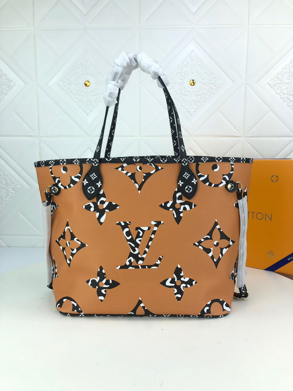 Top Quality Neverfull MM Tote Bag Monogram Jungle Canvas Black/Caramel For Women,  Shoulder Bags 12.2in/31cm Top Quality M44716