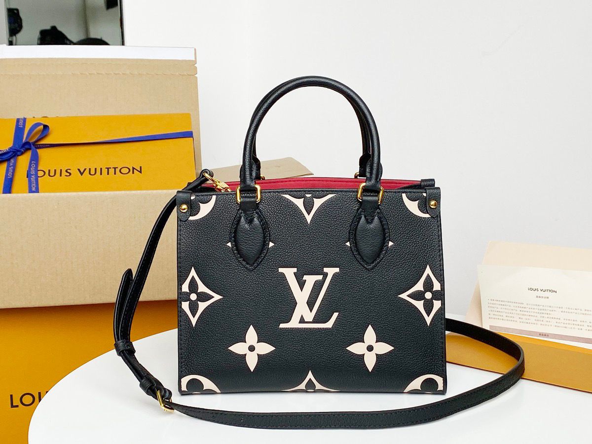 Top Quality OnTheGo PM Tote Bag Monogram Empreinte Black/Beige For Women, Womens Handbags, Shoulder And Crossbody Bags 9.8in/25cm Top Quality M45659
