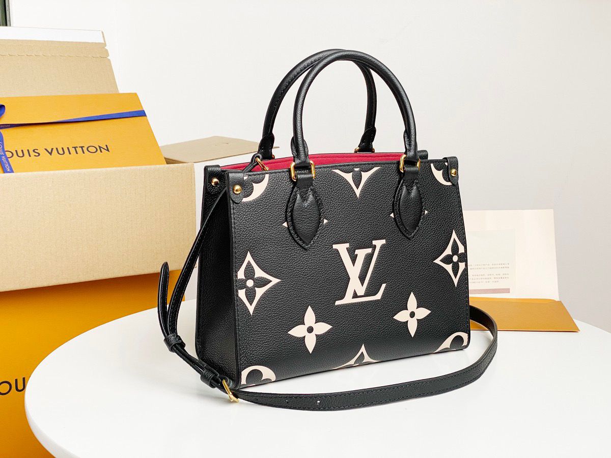 Top Quality OnTheGo PM Tote Bag Monogram Empreinte Black/Beige For Women, Womens Handbags, Shoulder And Crossbody Bags 9.8in/25cm Top Quality M45659