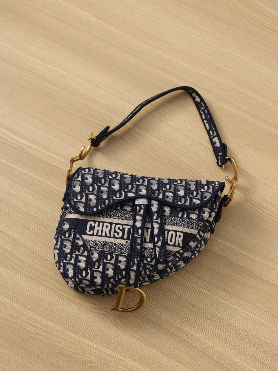Top Quality Logo Saddle Bag Oblique Embroidered Canvas Blue/Beige For Women 25cm/10in CD
