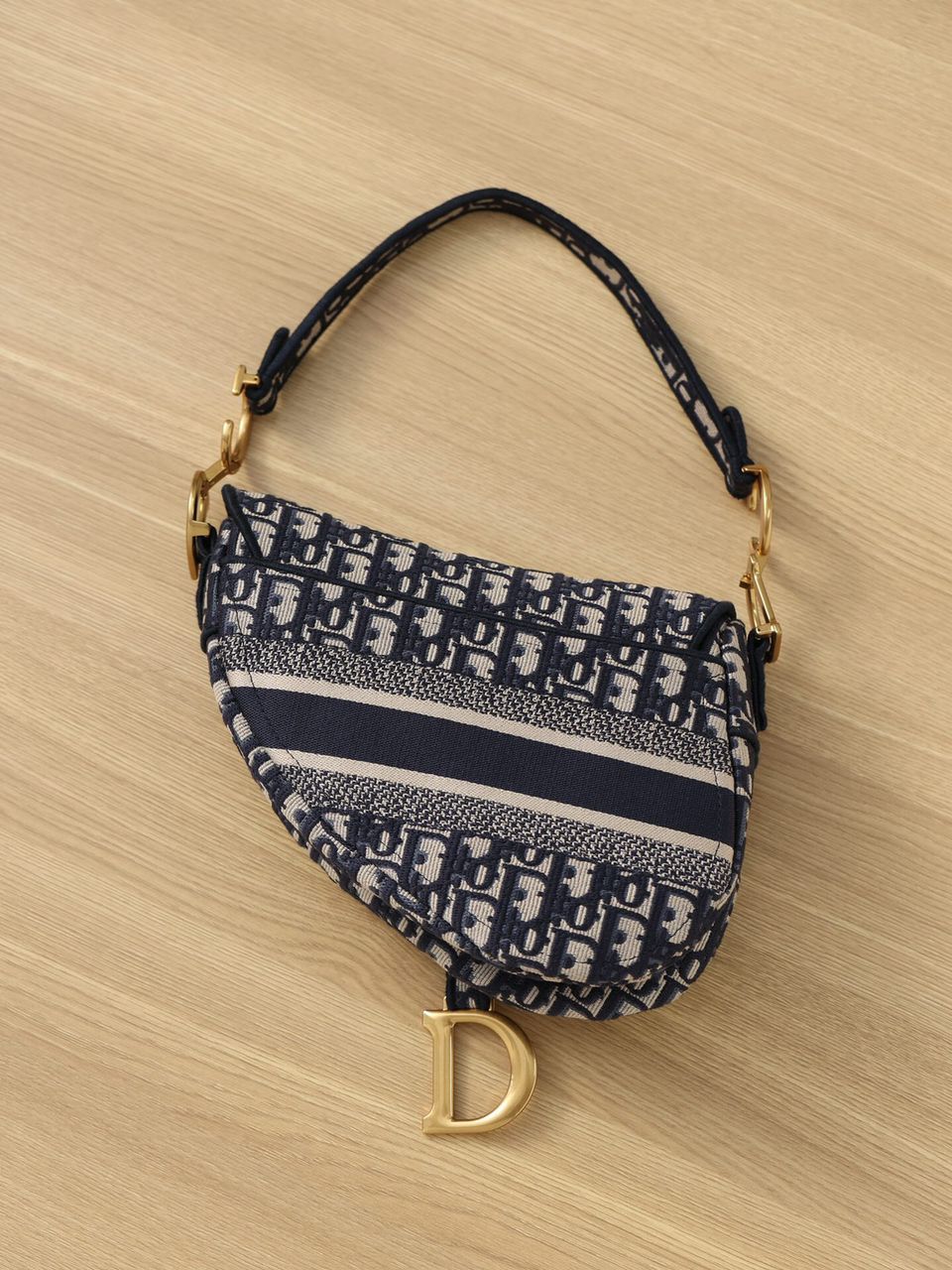 Top Quality Logo Saddle Bag Oblique Embroidered Canvas Blue/Beige For Women 25cm/10in CD
